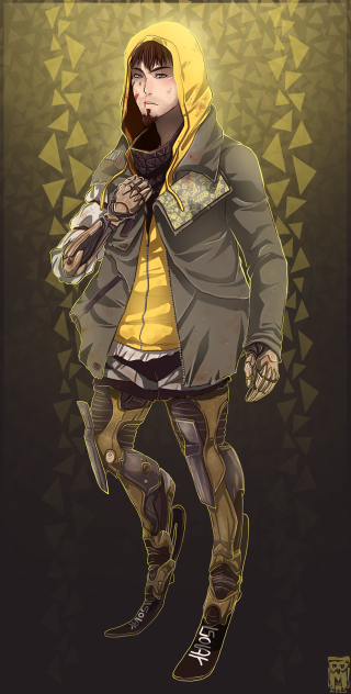 Hoodie yellow shirt drawing person - half robot free wallpaper