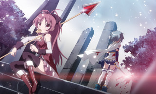 Anime girls snow ledge flag - two anime girl free wallpaper
