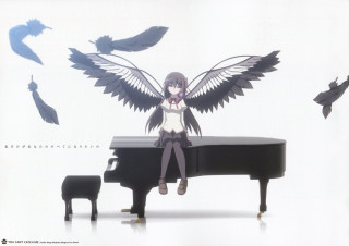 Girl piano wings dog feathers - nearby free wallpaper
