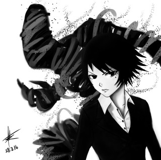 Aya goda anime black white - background free wallpaper