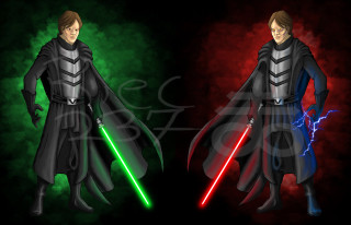Costumed characters lightsabers sword battle - two character free wallpaper