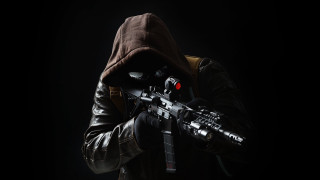 Man hooded jacket holding gun - a flashlight free wallpaper