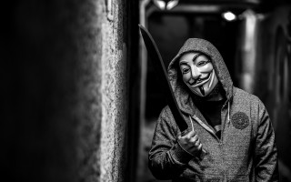 Man mask knife hallway wall 2 - neoism free wallpaper