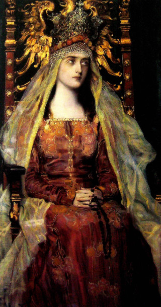 Woman red dress crown throne - a painting of a woman free wallpaper