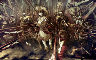 Men horses spears sword painting 2 - their hand and a man free wallpaper