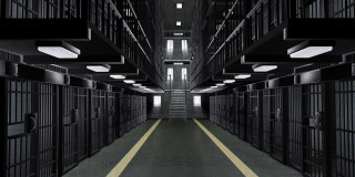 Long hallway jail cells ladder - grim free wallpaper