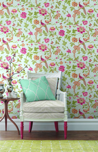 Chair pillow vase flowers birdpattern - a wall free wallpaper