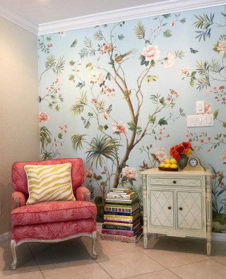 Chair table room wallpaper tree - maximalism free wallpaper