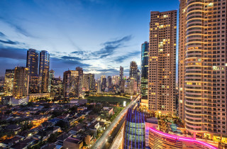 City skyline night lights blue - tall building free wallpaper