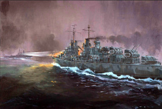 Battleship ocean smoke boat background - anton otto fischer free wallpaper