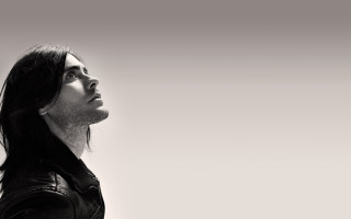 Man longhair leatherjacket lookingup blackwhite - long hair and a leather jacket free wallpaper