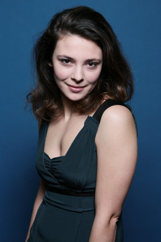 Woman black dress posing blue - studio portrait free wallpaper