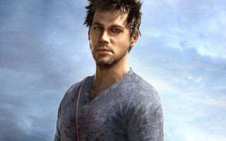 Bearded man grey shirt blood - a red substance free wallpaper