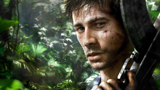 Man holding knife jungle trees - video game free wallpaper