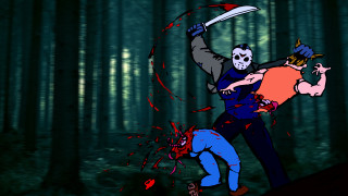 Cartoon man knife woman bloody - a bloody face and a knife free wallpaper