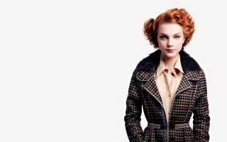 Woman red hair coat tie - a white backdrop free wallpaper