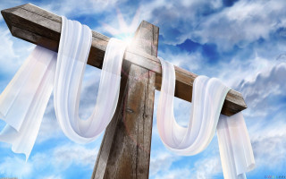 Cross white ribbon sky background 2 - radiant free wallpaper