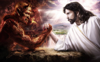 Jesus demon holding hands waterfall 2 - photo real free wallpaper