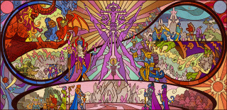 Colorful scene people dragon painting - a painting free wallpaper for desktop