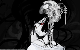 Woman fan black background white - a red eye free wallpaper