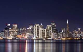 City skyline night reflection water 4 - a reflection of the water free wallpaper