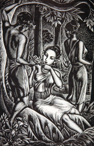 Woman sitting forest two men - two man free wallpaper