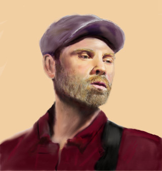 Man beard red shirt hat - digital painting free wallpaper