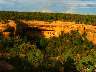 Rainbow canyon trees rocks blue - david brewster free wallpaper