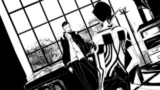 Black white drawing two people - adam manyoki free wallpaper