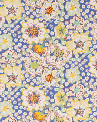 Blue yellow flower pattern white 2 - gutai group free wallpaper
