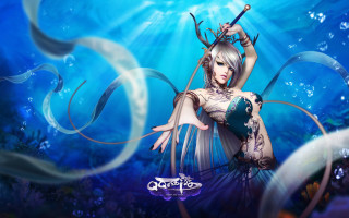 Woman sword blue underwater scene - fantasy artwork free wallpaper