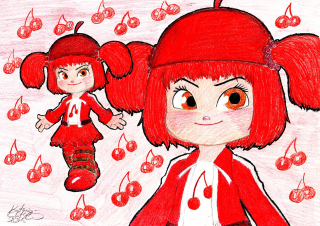 Red hair girl cherries doll - fan art free wallpaper