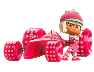 Cartoon girl pink car chibi - a pink bow free wallpaper