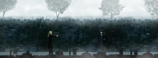 People cemetery rain trees fog - 2 d game art free wallpaper