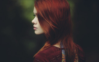 Woman red hair striped shirt - striped free wallpaper