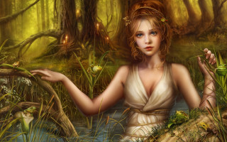 Woman white dress holding frog - a painting of a woman free wallpaper