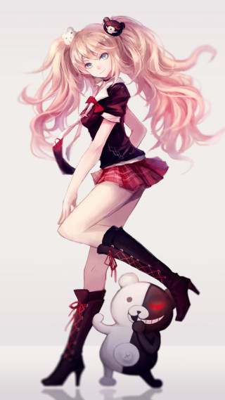 Girl short skirt boots cat - fullbody free wallpaper