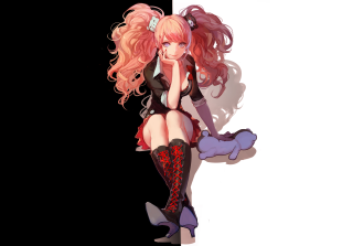Pink haired woman sitting wall - hint of yayoi kasuma free wallpaper
