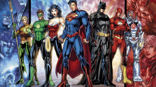 Superheroes red background blue sky 3 - comic book free wallpaper