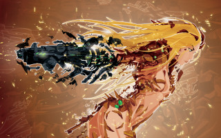 Blonde woman cyberpunk sword yellow - a yellow dress free wallpaper