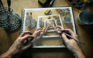 Person book paintbrush pencil art - a surrealist painting free wallpaper