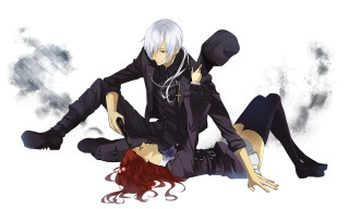 Anime couple sitting ground crossed - their leg free wallpaper