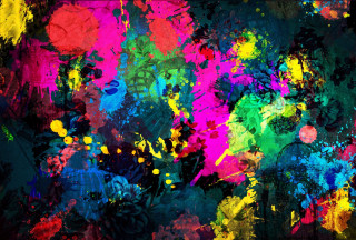 Colorful painting splatters black background - abstract expressionism free wallpaper