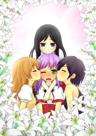 Three girls kissing flower field - a field of flowers free wallpaper
