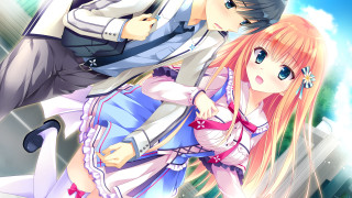 Anime couple building sky clouds - official art free wallpaper for desktop
