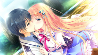 Anime couple kissing window green - a green background and trees free wallpaper