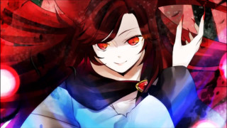 Girl red eyes blue shirt - ufotable free wallpaper