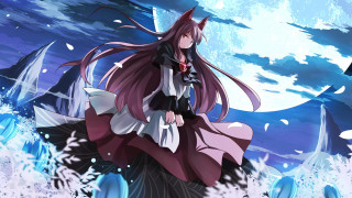 Anime girl longhair snow moon - a long dress free wallpaper