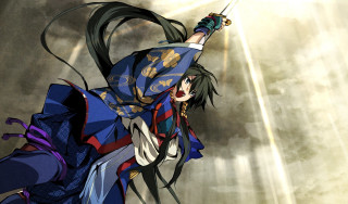 Woman blue outfit holding swords - toyism free wallpaper