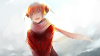 Red haired woman clouds happy - the cloud free wallpaper